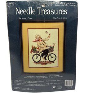 Needle Treasures Bicycling Chef Cross Stitch Kit 9"x12" 04715 Cotton Floss Frame